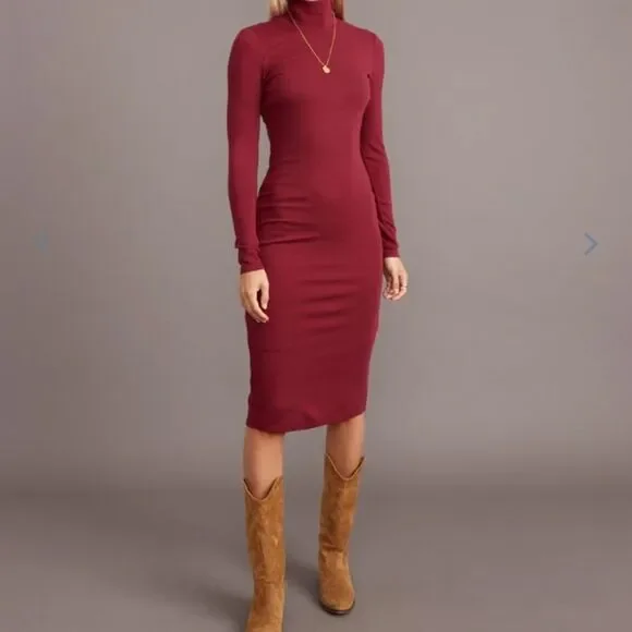 Marine Layer Lexi Ribbed Turtleneck Midi Dress Rhododendron - Picture 5 of 7
